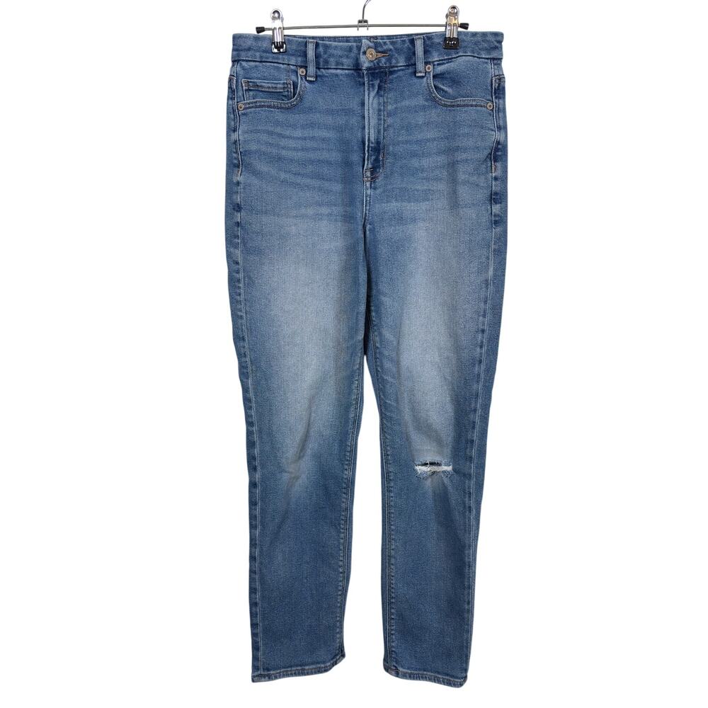 American Eagle Mom Jeans Womens 8 Blue High Rise Curvy Distressed Stretch